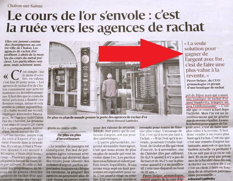 Le Comptoir Universel de l'Or Chalon sur Saône, représenté par Pierre Delaye dans le JSL informe de l'augmentation des rachats de bijoux