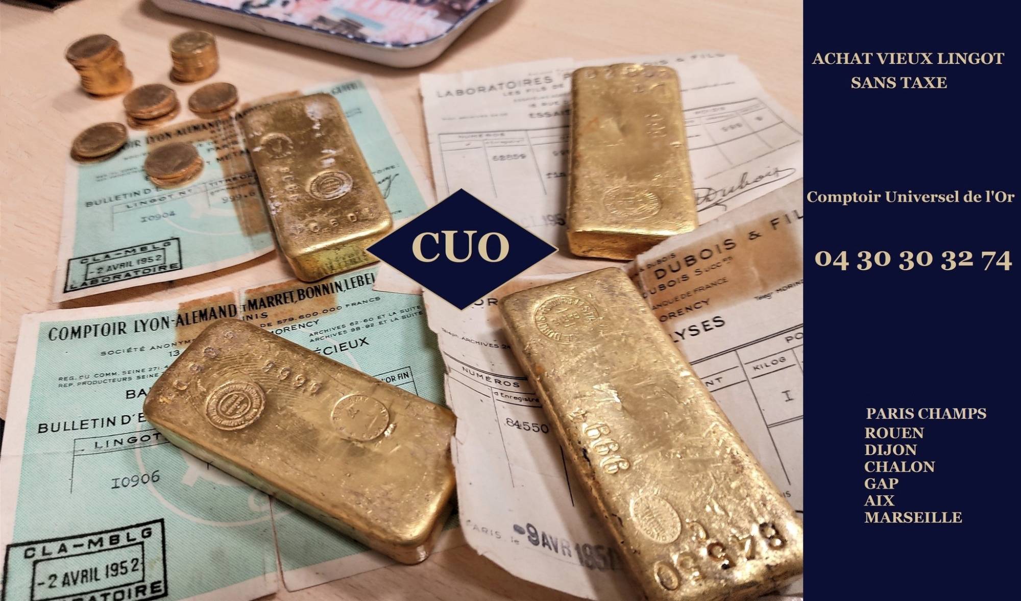 Rachat de lingot d'or avec ou sans certificat en Sâone et Loire et Côte d'Or
